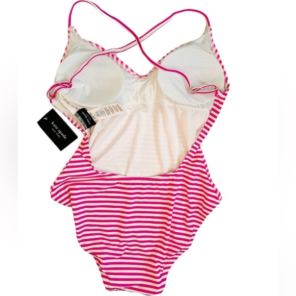 Kate Spade spaghetti strap 2 tone pink/ purple stripe onepiece low scoop back - Picture 7 of 8